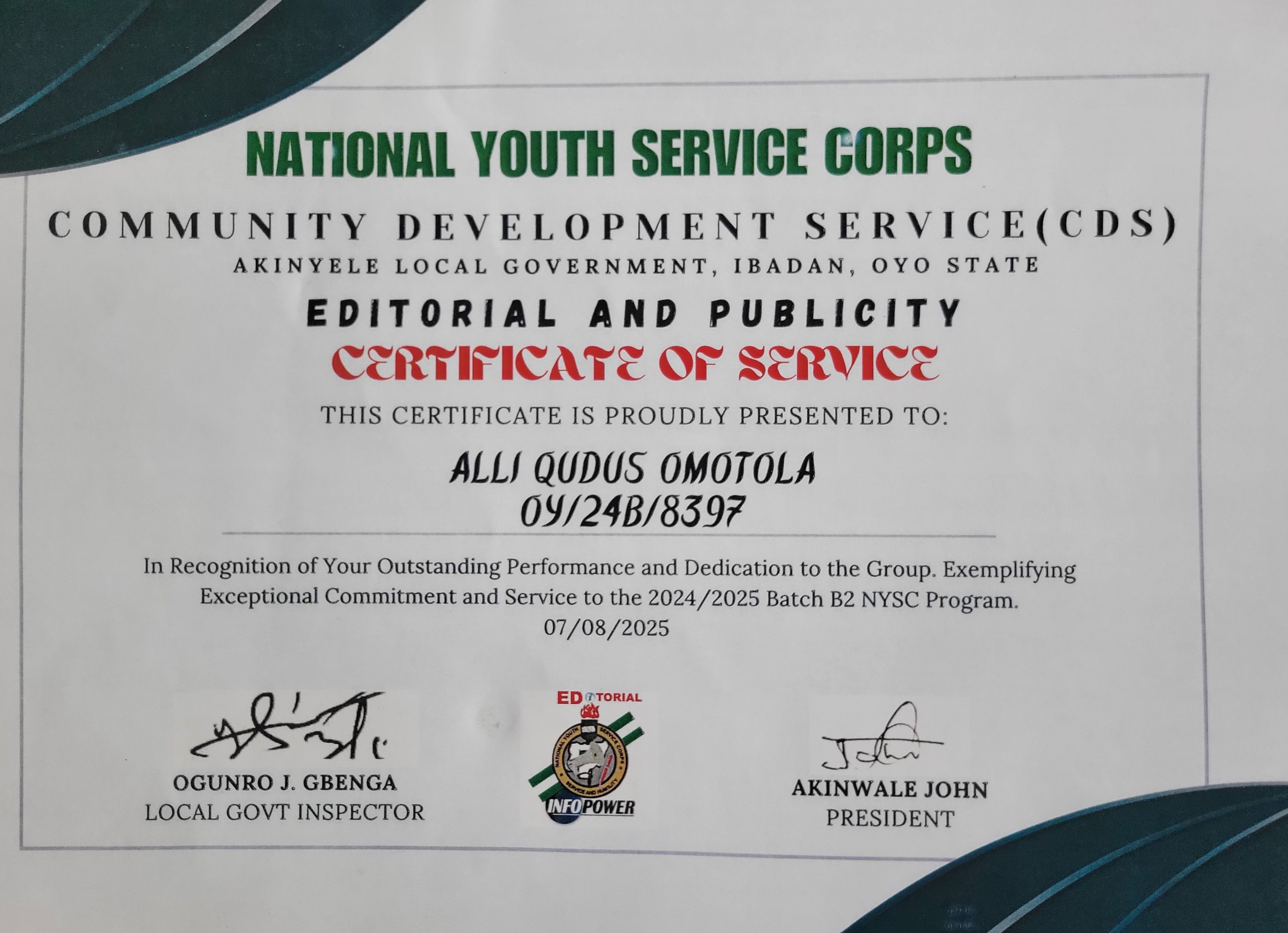 Editorial CDS Certificate